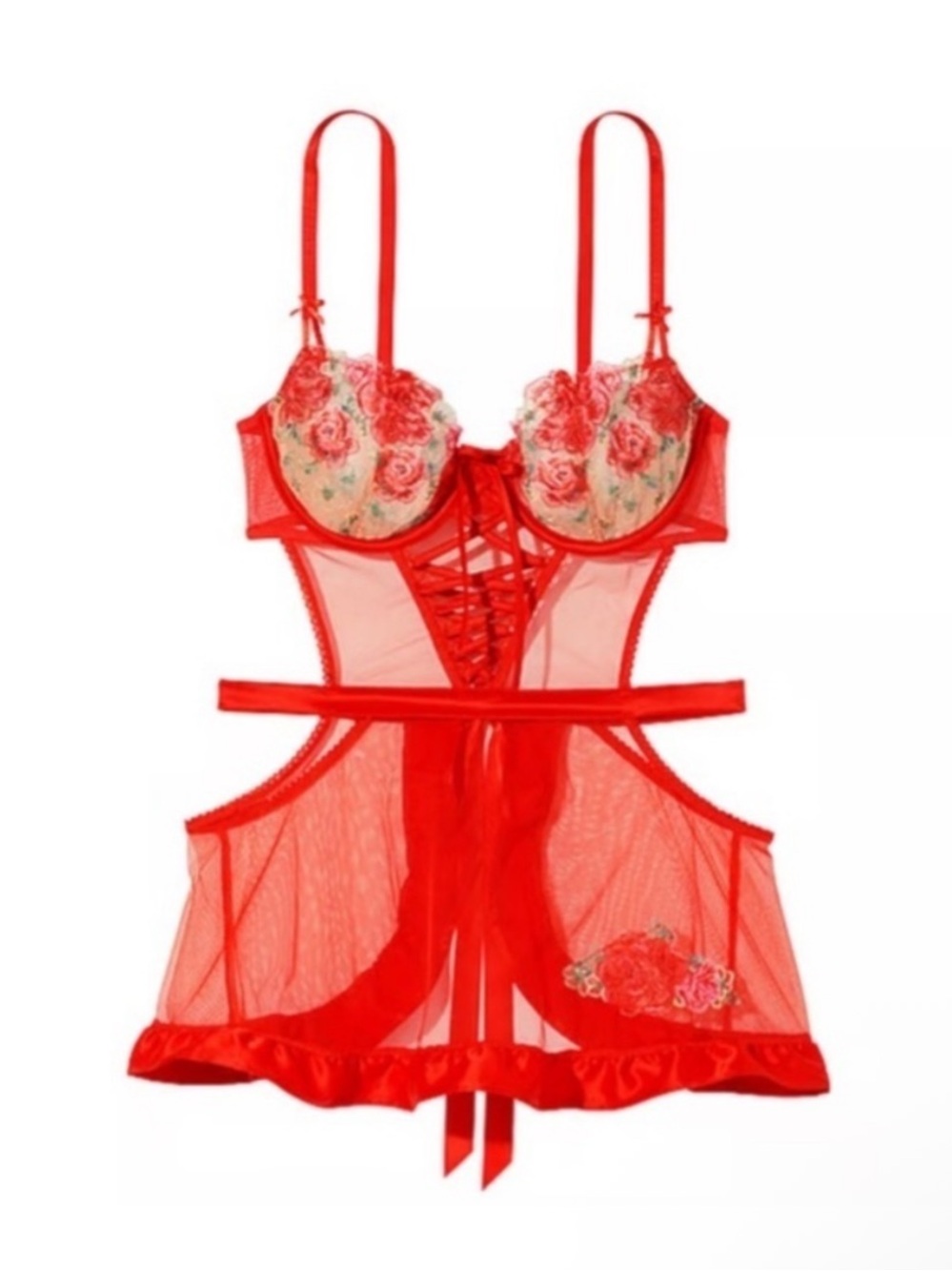 New! Victoria’s Secret Wicked Unlined Floral Embroidery Apron teddy 34239